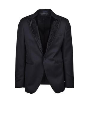 MICHELE PAOLONO Virgin Wool Velvet Tuxedo Jacket - Blue