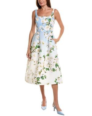 Oscar de la Renta Cherry Blossom Faille Silk-Lined Midi Dress - White