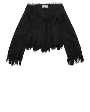 MATIERES FECALES Fringed Cotton-Blend Top - Black