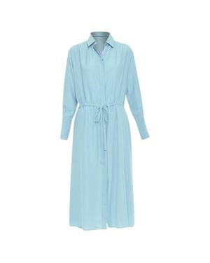 JOSEPH Silk Drawstring Long Sleeve Shirt Dress - Blue
