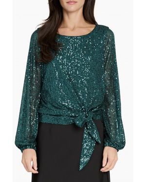 Tahari Sequined Blouse - Green