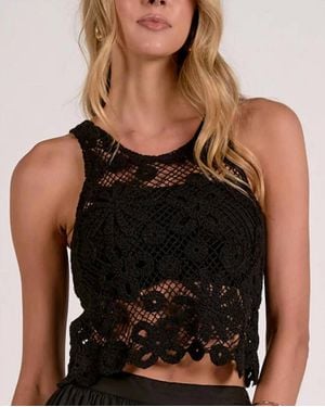 Elan Mckenzie Open Knit Tank Top - Black