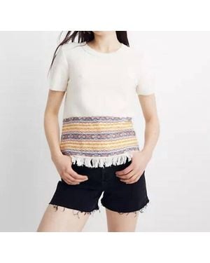 Madewell Fringed Short Sleeve Sweater - White