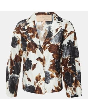 Giambattista Valli Abstract Botanical Print Silk Jacket - Natural