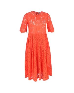 Ganni Lace Detailed Midi Dress - Red