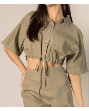 Before You Collection Brynlee Linen Blend Drawstring Top - Brown