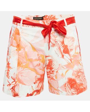 Roberto Cavalli Floral Print Cotton Tie-Up Waist Detail Shorts - Orange