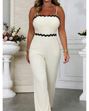 TRUEDAMES High-Waist Wave Hem Spaghetti Strap Jumpsuit - Natural