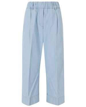 Myths Light Elastic-Waist Cotton Straight-Leg Pants - Blue