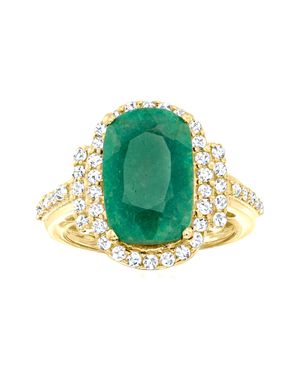 MAX + STONE 18K Over Sterling 7.50 Ctw Emerald Ring With .69 Ctw Diamond Accents - Green