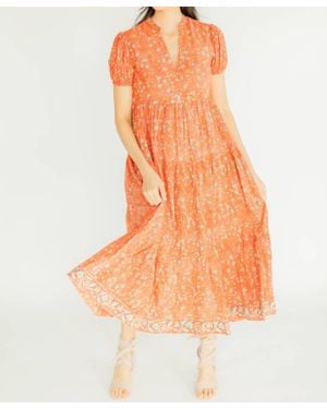 Victoria Dunn Clover Puff Sleeves Dress - Orange