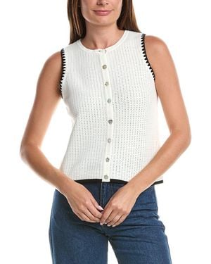 Cece Pointelle Button Up Top - White