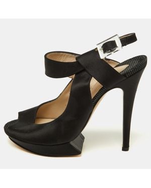 Nicholas Kirkwood Satin Platform Peep Toe Ankle Strap Sandals - Black