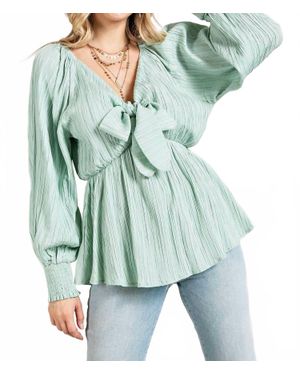 143 Story Long Sleeve Tie Front Top - Green