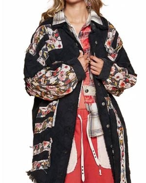 Pol Boho Chic Floral Patch Jacket - Red