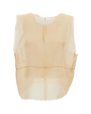 HUI Sheer Geometric Embroidered Silk Tank Top - Natural