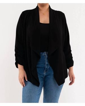 Blu Pepper Breeze Rouched Sleeve Blazer - Black