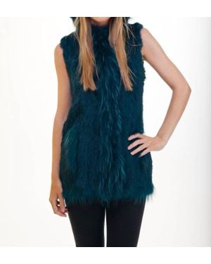 Love Token Long Fur Vest With Hood - Blue
