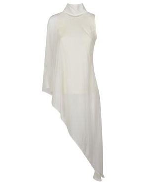 La Collection Organza Silk Asymmetrical Sheer Top - White