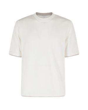 Eleventy Round-Neck Half-Sleeve Cotton Knit T-Shirt - White