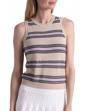 Minnie Rose Cotton Cashmere Striped Crew Neck Tank Top - Multicolor