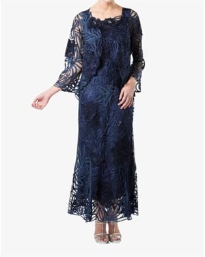 Soulmates Rose Embroidered Lace Dress And Jacket Set - Blue
