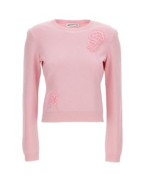 Self-Portrait Floral Knit Crewneck Sweater - Pink