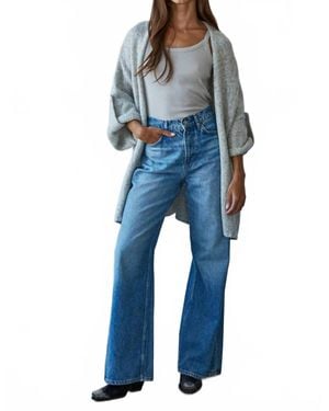 By Together Knit Folded Quarter Sleeve Cardigan - Blue