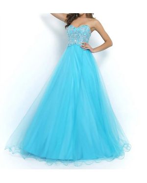 Blush Prom Lace Up Back Beaded Ball Gown - Blue
