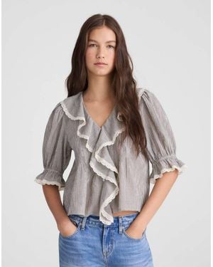 By Together Woven Cotten Linen Striped Blouse - Gray