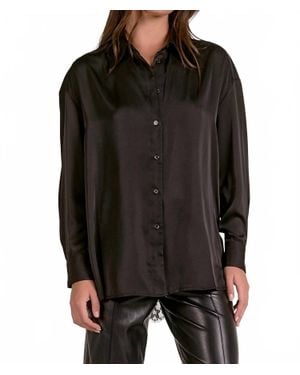 Elan Button-Down Lace Back Top - Black
