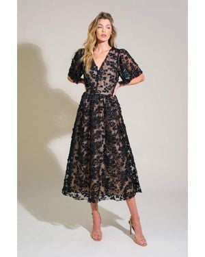 TRUEDAMES Dreamy Blossom Woven Lace Midi Dress - Black