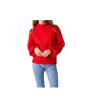 Coco + Carmen Maren Cable Knit Turtleneck Sweater - Red