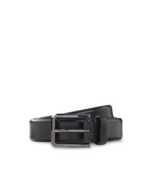BOSS Smooth Leather Belt With Engraved Gunmetal Buckle - Black
