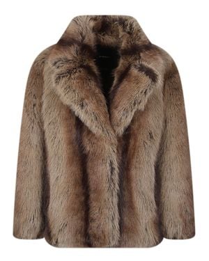 Pinko Caladenia Wide-Lapel Boxy Faux-Fur Caban - Brown