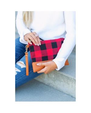 Fashnzfab Buffalo Plaid Clutch - Blue