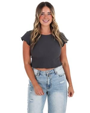 Miou Muse Cloud Knit Waffle Crop Top - Blue