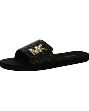 MICHAEL Michael Kors Cushioned Footbed Coated Canvas Slide Sandals - Black