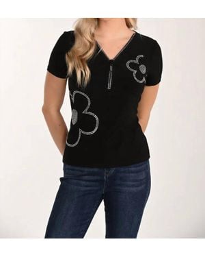 FRANK LYMAN Susette Short Sleeve Sequin Floral Top - Black