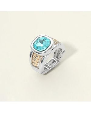 Fashnzfab Iridescent Square Crystal Accent Cz Pave Statement Stretch Ring - Blue
