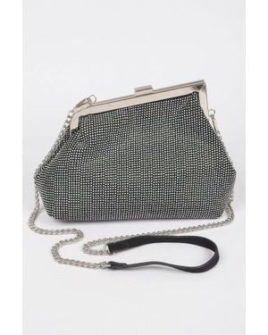 Fashnzfab Rhinestone Party Frame Clutch - Gray