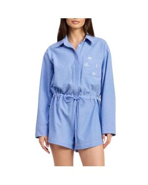 En Saison Amelie Striped Button-Up Playsuit - Blue