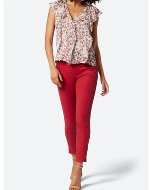 Joie Raquel Silk V-Neck Floral Blouse - Red
