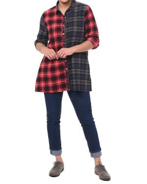 Tulip Clothing Delma Mixed Plaid Shirt - Red