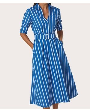 LUSANA Chrissie Belted Poplin Dress - Blue