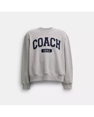COACH Sporty Signature Boyfriend Crewneck Sweatshirt - Gray