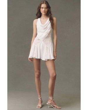 BHLDN Satin Lace Cowl-Neck Mini Dress - Gray