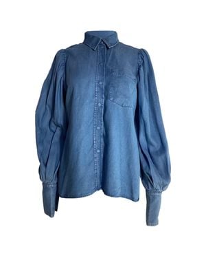 Mother Of Pearl Buttoned Bishop Sleeve Shirt - Blue