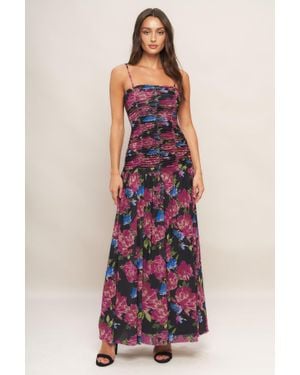 TRUEDAMES Night Florist Power Mesh Maxi Dress - Red