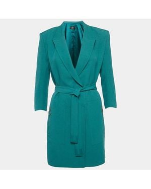 Elisabetta Franchi Shimmering Crepe Belted Double Breasted Jacket - Blue